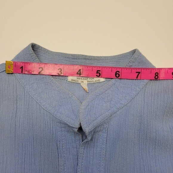 Men's Oversized Loose Fitting Blue Button Up Cotton Shirt - UNISEX - Picture 8 of 13